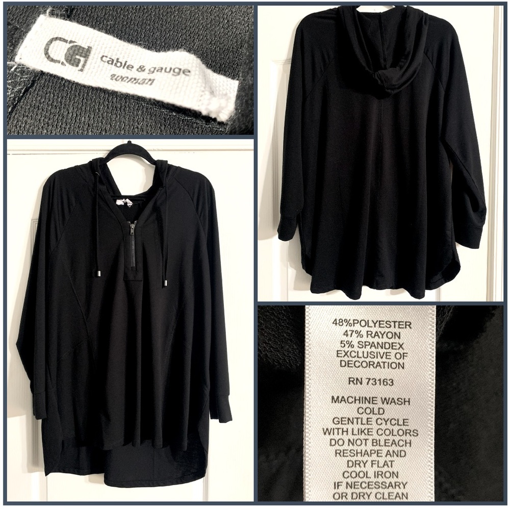 Cable & Gauge | Women’s Black Partial Zip Light Hoodie | Size 2X